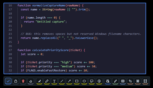 Code reference pinned to the desktop with Pinaura annotation tools